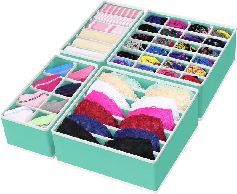 Simple Houseware Carefully selected solid material Closet Underwear Organizer Drawer Divider 4 Set, Turquoise Wear resistant - Image 1