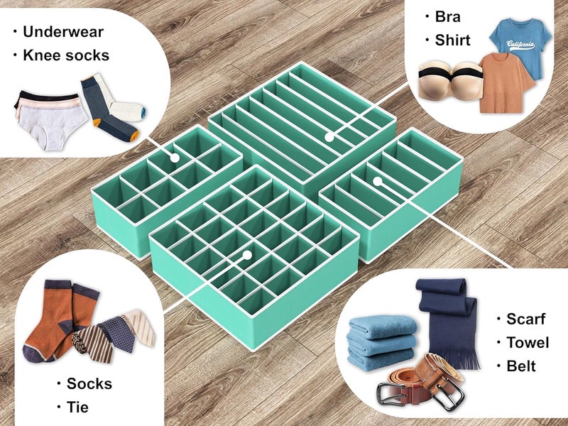 Simple Houseware Carefully selected solid material Closet Underwear Organizer Drawer Divider 4 Set, Turquoise Wear resistant - Image 4