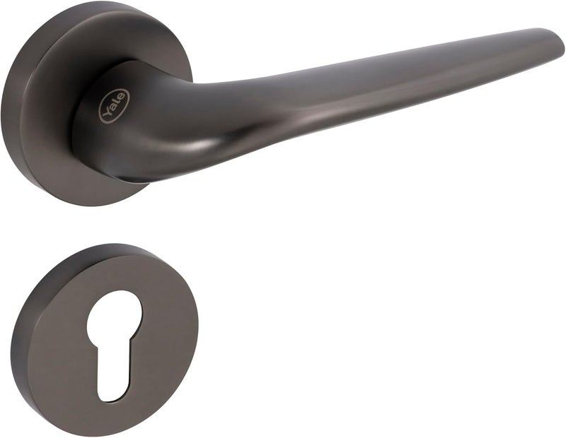 Yale Yangtze Series Zinc Alloy Premium Door Handle Space Gray, Spring Mechanism Lever EN1906 Standard, Suitable for Internal Doors, Adjustable Left/Right Hand Use Escutcheon Included, 35-DH-Z003-SG-11