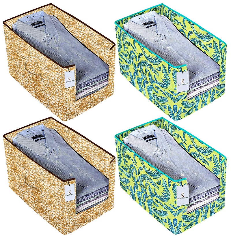Kuber Industries Metallic Printed 4 Piece Non Woven Shirt Stacker Wardrobe Organizer Set Green Golden Brown CTKTC034945 - Image 1