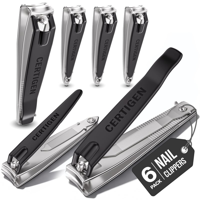 CERTIGEN Nail Clippers Set 6 -Pack - Includes Toenail Clippers, Fingernail Clipper, and Finger Nail Clippers for Men and Women Adult, Toe Nail and Fingernail Clipper Kit - Image 1