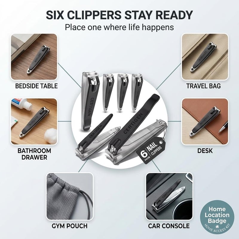 CERTIGEN Nail Clippers Set 6 -Pack - Includes Toenail Clippers, Fingernail Clipper, and Finger Nail Clippers for Men and Women Adult, Toe Nail and Fingernail Clipper Kit - Image 5