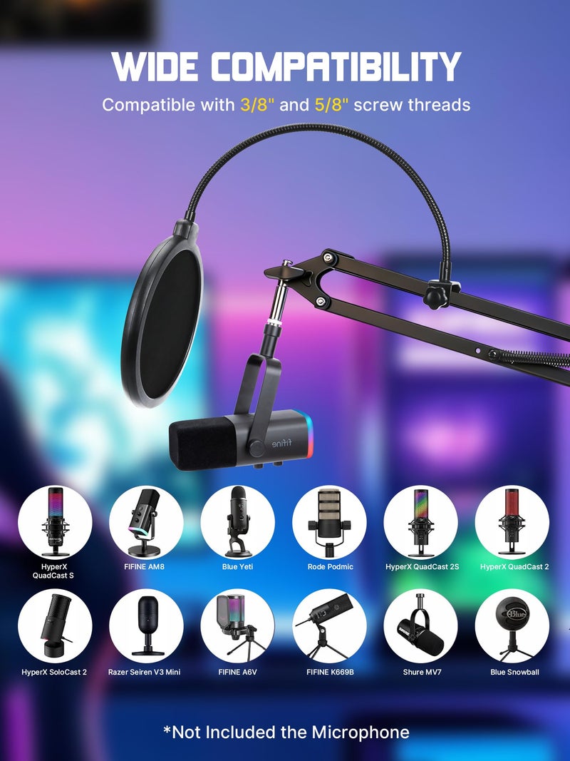 WIBOND Heavy Duty Mic Boom Arm for Rode Podmic, Professional Microphone Stand with 3/8" to 5/8" Adapter for Shure SM7B, Blue Yeti, HyperX QuadCast, Fifine AM8, Pop Filter and Custom Foam Cover Kit - Image 2