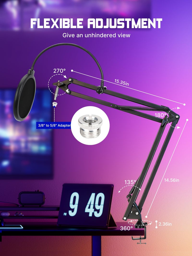 WIBOND Heavy Duty Mic Boom Arm for Rode Podmic, Professional Microphone Stand with 3/8" to 5/8" Adapter for Shure SM7B, Blue Yeti, HyperX QuadCast, Fifine AM8, Pop Filter and Custom Foam Cover Kit - Image 3