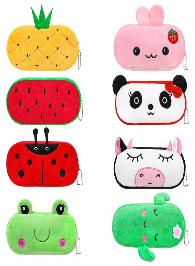 JOUTYFOR 8 Pcs Cartoon Pencil Pouch Bulk Cute Zipper Pencil Cases Animal and Fruit Pencil Boxes Plush Pencil Bag Japanses Kawaii Stationery Bag for Kids Boys Girls Students Classroom - Image 1