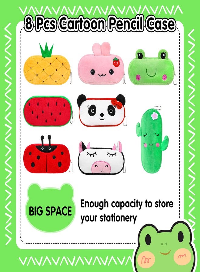 JOUTYFOR 8 Pcs Cartoon Pencil Pouch Bulk Cute Zipper Pencil Cases Animal and Fruit Pencil Boxes Plush Pencil Bag Japanses Kawaii Stationery Bag for Kids Boys Girls Students Classroom - Image 4