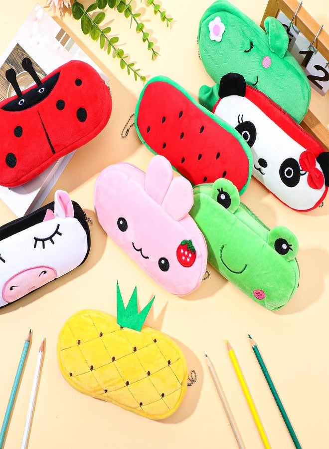 JOUTYFOR 8 Pcs Cartoon Pencil Pouch Bulk Cute Zipper Pencil Cases Animal and Fruit Pencil Boxes Plush Pencil Bag Japanses Kawaii Stationery Bag for Kids Boys Girls Students Classroom - Image 5