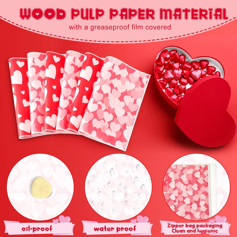 Eersida 150 Pieces Valentine's Day Wax Heart Love Pattern Food Wrap Paper Sandwich Wrapping Paper for Valentine's Day Chocolate Candy Cookies Baking Food Basket Liner Baking Wedding Party Supplies - Image 4