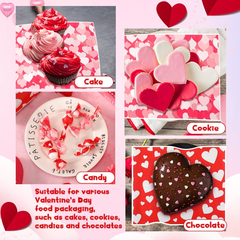 Eersida 150 Pieces Valentine's Day Wax Heart Love Pattern Food Wrap Paper Sandwich Wrapping Paper for Valentine's Day Chocolate Candy Cookies Baking Food Basket Liner Baking Wedding Party Supplies - Image 3