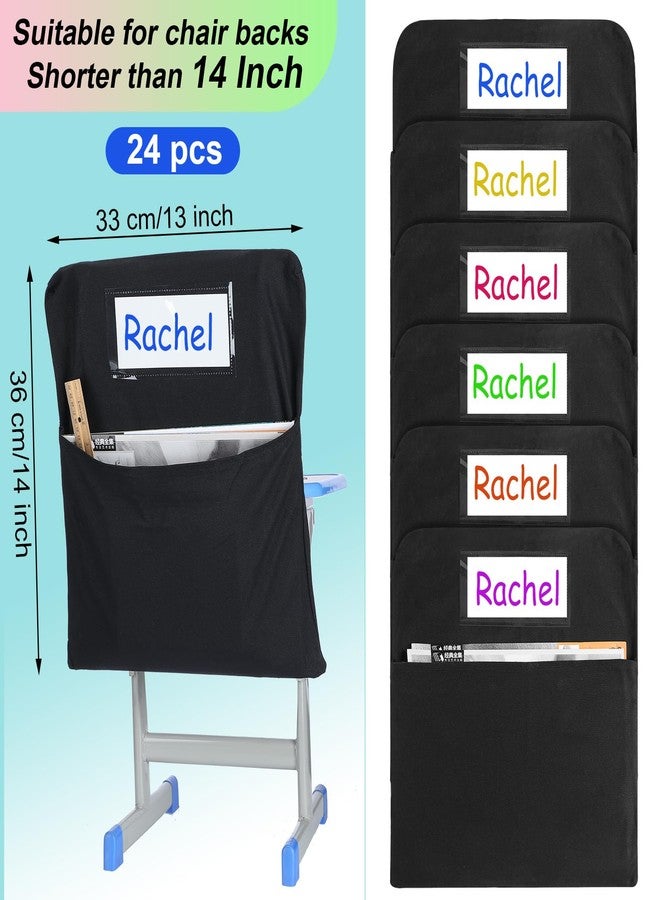 Xaatren 24 Pcs Small Chair Pockets for Classroom 14 Inch School Chairs Bag Chairback Buddy Seat Pocket Student Classroom Organizer with Name Tag for Primary School Chair up to 14'' Wide(Black) - Image 2