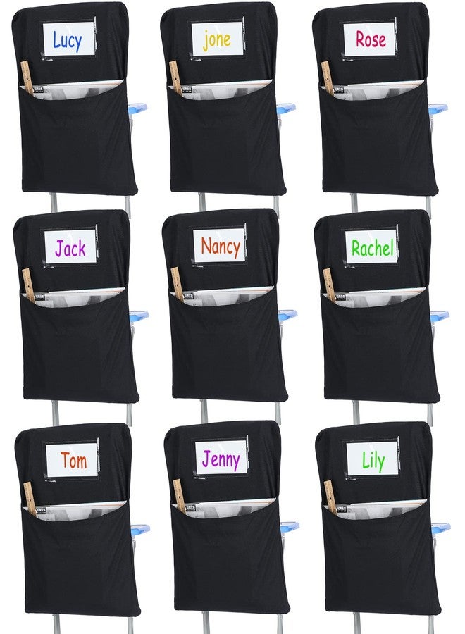 Xaatren 24 Pcs Small Chair Pockets for Classroom 14 Inch School Chairs Bag Chairback Buddy Seat Pocket Student Classroom Organizer with Name Tag for Primary School Chair up to 14'' Wide(Black) - Image 1