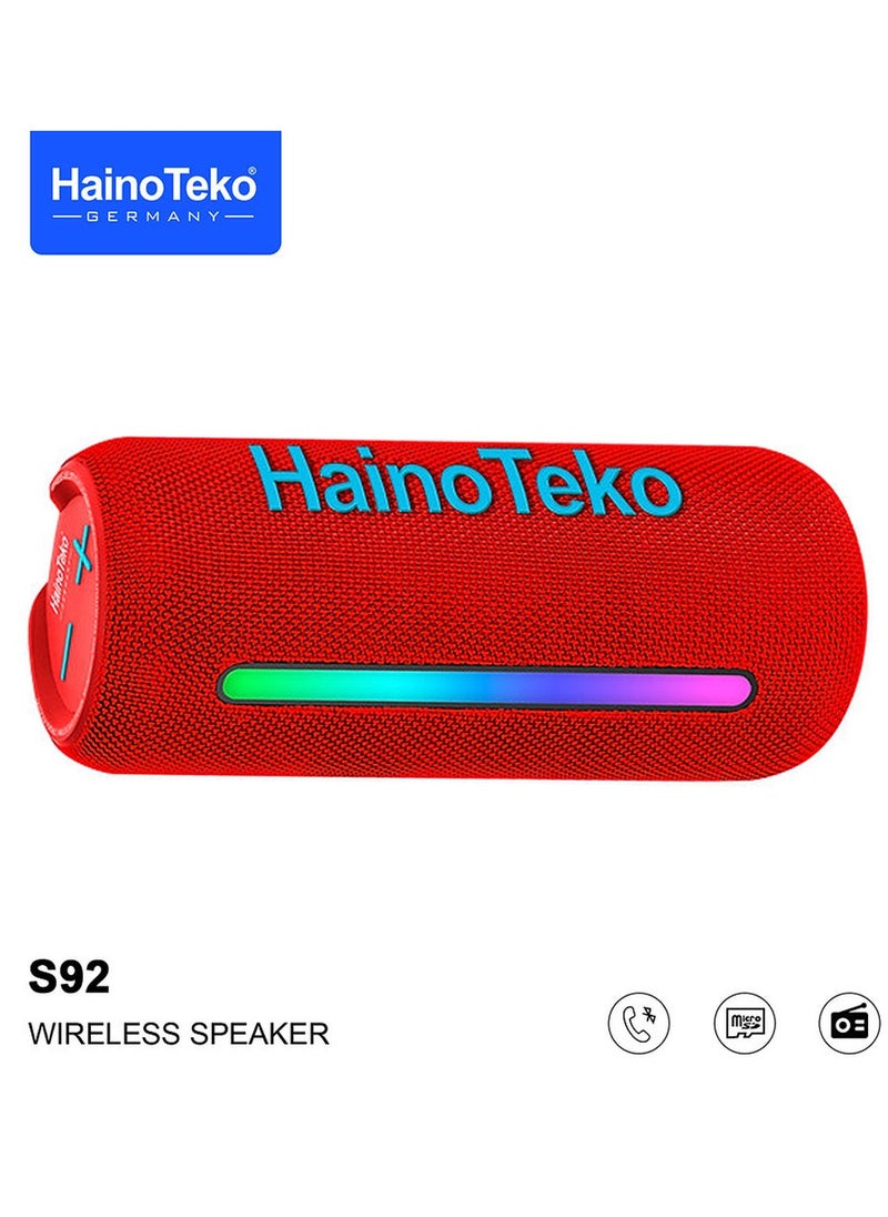 Haino Teko - Haino Teko Germany S92 Portable Wireless Speaker With High Bass Sound Quality Multi Functional Button Cotrol and LED Light Red - Image 1