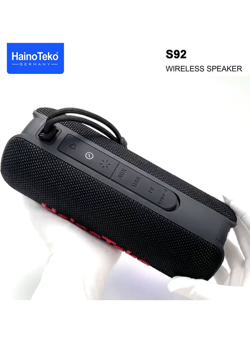 Haino Teko - Haino Teko Germany S92 Portable Wireless Speaker With High Bass Sound Quality Multi Functional Button Cotrol and LED Light Red - Image 1