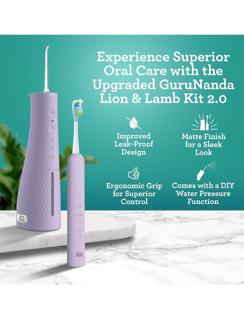 GuruNanda - GuruNanda Lion & Lamb Kit 2.0, Electric Toothbrush with Water Flosser Combo, 4 Jet Tips, 4 Brush Heads, & IPX7 Waterproof Design for Complete Oral Care, Lavender - Image 1