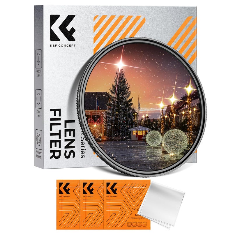 K&F CONCEPT 82mm Variable Star Filter Cross Screen Starburst Filter 4, 8 Points -18 Layer Coating Ultra Slim Optical Glas Camera Lens Filter with 3 Cleaning Cloth - Image 1