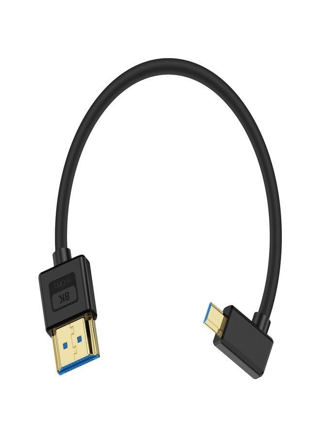 بويكوت كابل Poyiccot فائق النحافة بدقة 8K من نوع Micro HDMI إلى HDMI، بطول 30 سم، وسرعة نقل بيانات 48 جيجابت في الثانية. كابل قصير، مصنوع من السيليكون الناعم والنحيف، بزاوية 90 درجة، من نوع Micro HDMI 2.1، مناسب للكاميرات وكاميرات الفيديو والأجهزة اللوحية. - Image 1