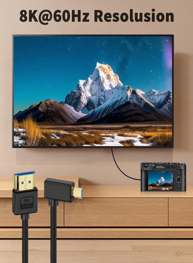 بويكوت كابل Poyiccot فائق النحافة بدقة 8K من نوع Micro HDMI إلى HDMI، بطول 30 سم، وسرعة نقل بيانات 48 جيجابت في الثانية. كابل قصير، مصنوع من السيليكون الناعم والنحيف، بزاوية 90 درجة، من نوع Micro HDMI 2.1، مناسب للكاميرات وكاميرات الفيديو والأجهزة اللوحية. - Image 4