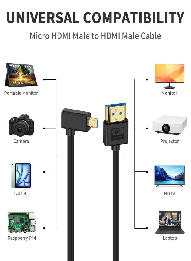 بويكوت كابل Poyiccot فائق النحافة بدقة 8K من نوع Micro HDMI إلى HDMI، بطول 30 سم، وسرعة نقل بيانات 48 جيجابت في الثانية. كابل قصير، مصنوع من السيليكون الناعم والنحيف، بزاوية 90 درجة، من نوع Micro HDMI 2.1، مناسب للكاميرات وكاميرات الفيديو والأجهزة اللوحية. - Image 3