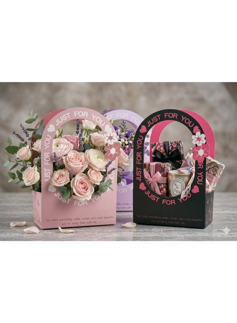 شنطة هدايا حقيبة هدايا أنيقة على شكل سلة زهور  مصنوعة من ورق مقوى مع كارت معايدة شنطه للهدايا والزهور عدد 1 - Image 2