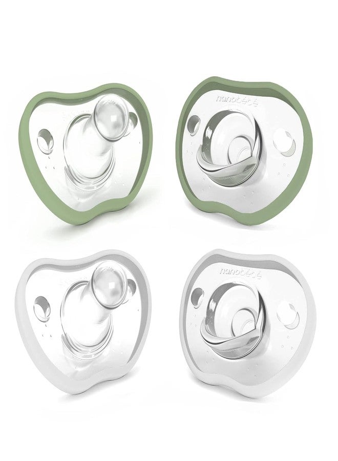 NANOBÉBÉ Nanobebe Baby Pacifiers 0-3 Month - Orthodontic, Curves Comfortably with Face Contour, Award Winning for Breastfeeding Babies, 100% Silicone, Baby Registry Gift 4pk, Sage/White - Image 1