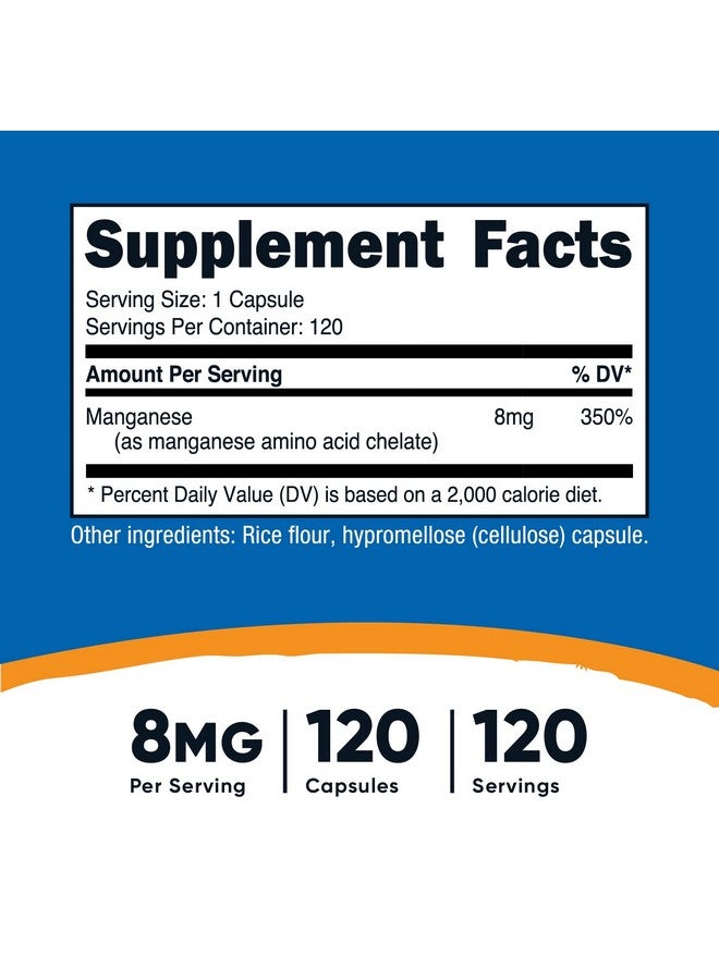 Nutricost مكمل المنغنيز المخلب من نوتريكوست 8 ملغ، مخلب الأحماض الأمينية، 120 كبسولة، 120 حصة - خالي من الغلوتين، غير معدّل وراثيًا وصديق للنباتيين - Image 2