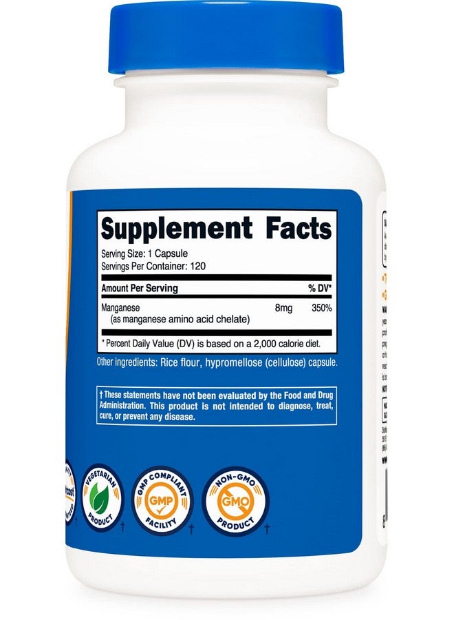 Nutricost مكمل المنغنيز المخلب من نوتريكوست 8 ملغ، مخلب الأحماض الأمينية، 120 كبسولة، 120 حصة - خالي من الغلوتين، غير معدّل وراثيًا وصديق للنباتيين - Image 4