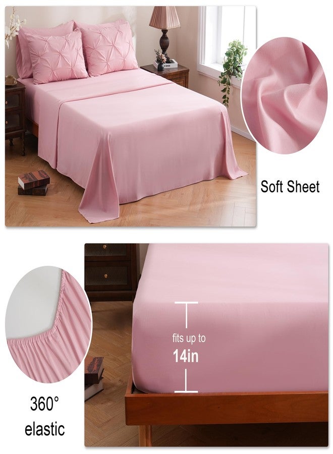 DOWNCOOL Pink Full Size Comforter Sets - 7 Pieces Pintuck Bed in A Bag Full, Pinch Pleat Full Bed Set,All Season Bedding Comforter Sets with Comforter, Flat Sheet, Fitted Sheet, Pillowcases & Shams - Image 4
