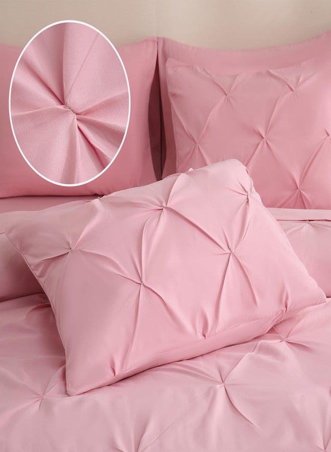 DOWNCOOL Pink Full Size Comforter Sets - 7 Pieces Pintuck Bed in A Bag Full, Pinch Pleat Full Bed Set,All Season Bedding Comforter Sets with Comforter, Flat Sheet, Fitted Sheet, Pillowcases & Shams - Image 5