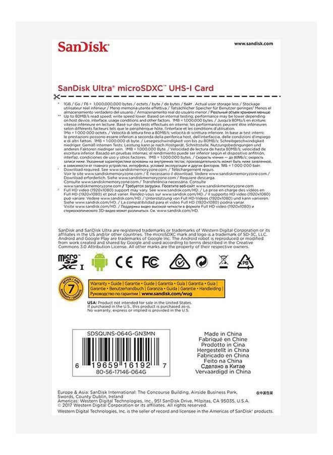 sandisk 64GB Ultra 100MB/s UHS-I Class 10 microSDXC Card - Image 4