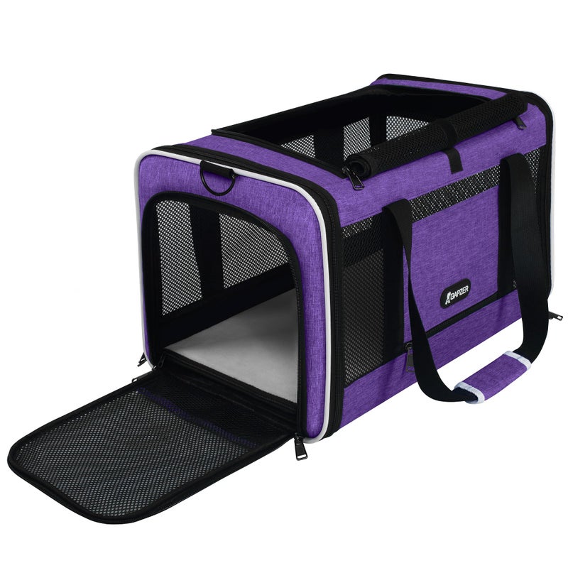 GAPZER Per Carrier for Cat 18x11x11 Inch FAA Complaint, Kitten Taxi Top Load Soft Cloth Bag, Small Animal Portable in Cabin Crate Shih Tzu Dog Kennel Carry Case, 4-Sided-Ventilated Kitty Purse Purple - Image 1