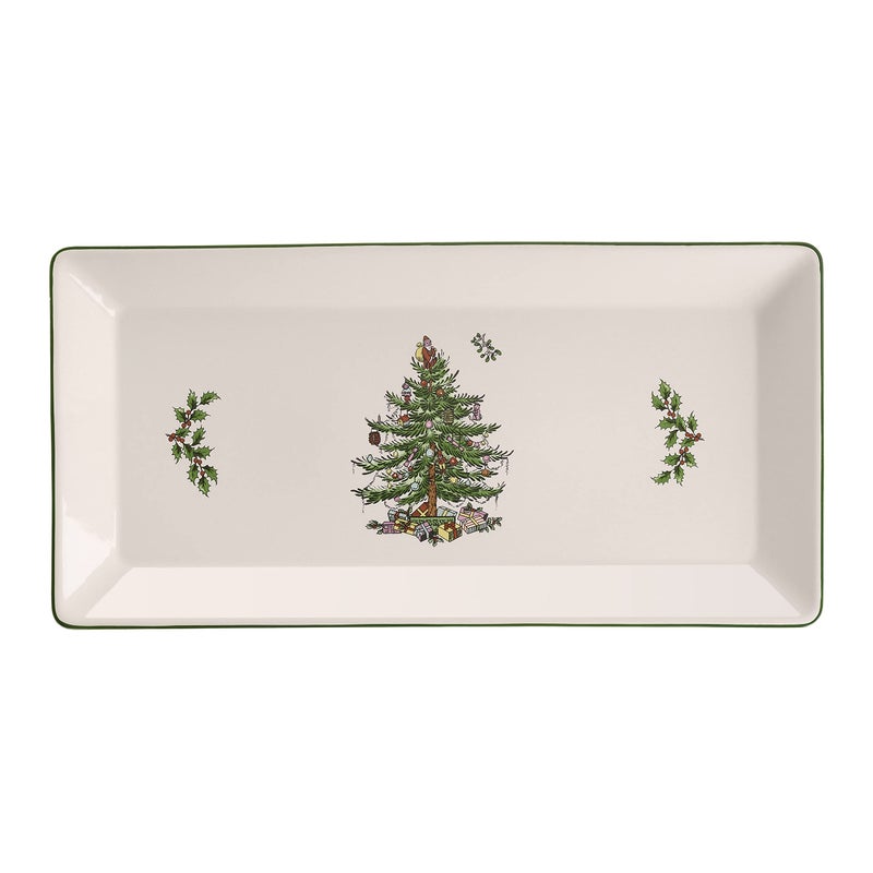 Spode Christmas Tree Collection Sandwich Tray  Serving Platter for Tea Sandwiches  Desserts  and Appetizers  Porcelain  Measures 14 Inch  Dishwasher Safe