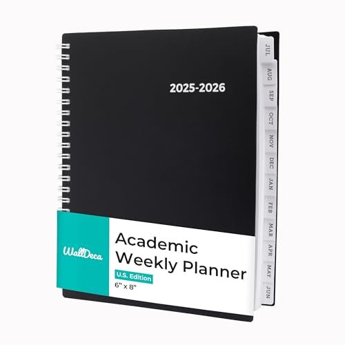 WallDeca Academic Planner 2025-2026, Daily, Weekly & Monthly Planner, July 2025 - June 2026, Student Notes Pages, Twin-Wire Binding Day and Weekly Agenda for School & Work (8 x 6-Inches, Black) - Image 1