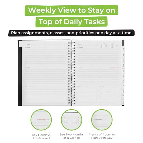 WallDeca Academic Planner 2025-2026, Daily, Weekly & Monthly Planner, July 2025 - June 2026, Student Notes Pages, Twin-Wire Binding Day and Weekly Agenda for School & Work (8 x 6-Inches, Black) - Image 5