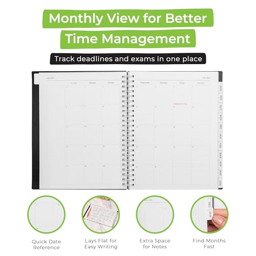 WallDeca Academic Planner 2025-2026, Daily, Weekly & Monthly Planner, July 2025 - June 2026, Student Notes Pages, Twin-Wire Binding Day and Weekly Agenda for School & Work (8 x 6-Inches, Black) - Image 4