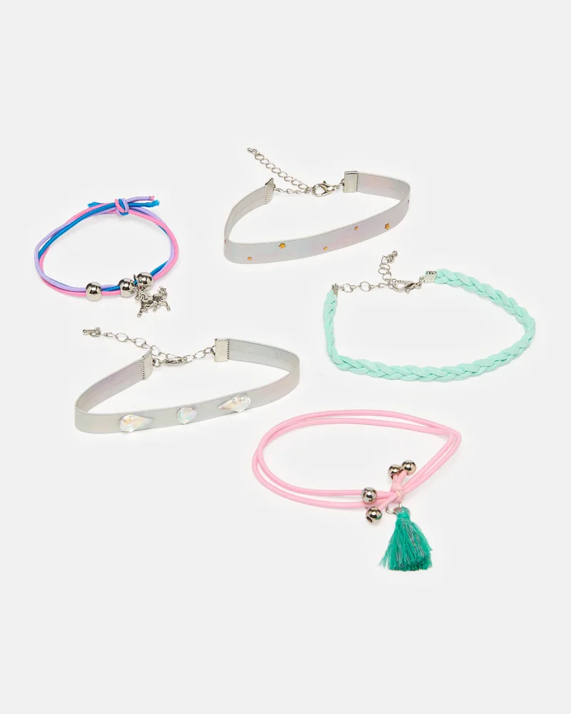 Redtag Girls Assorted Embellished Bracelet Set (5 Piece)