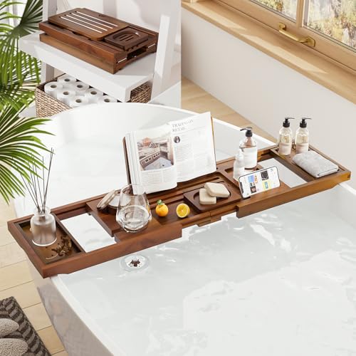 Kiasthome Premium Foldable Teak Bathtub Tray Expandable Bath Tray for Tub Luxury Bathtub Bathroom Accessories - Image 3