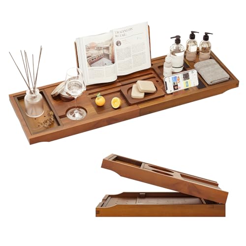 Kiasthome Premium Foldable Teak Bathtub Tray Expandable Bath Tray for Tub Luxury Bathtub Bathroom Accessories - Image 1