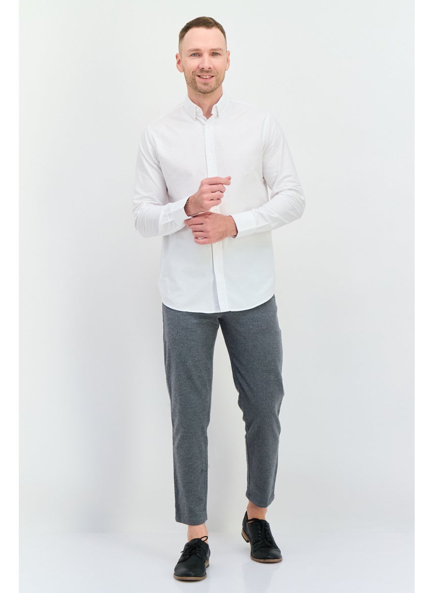 Algspar - Men Regular Fit Solid Long Sleeves Casual Shirt, White - Image 1