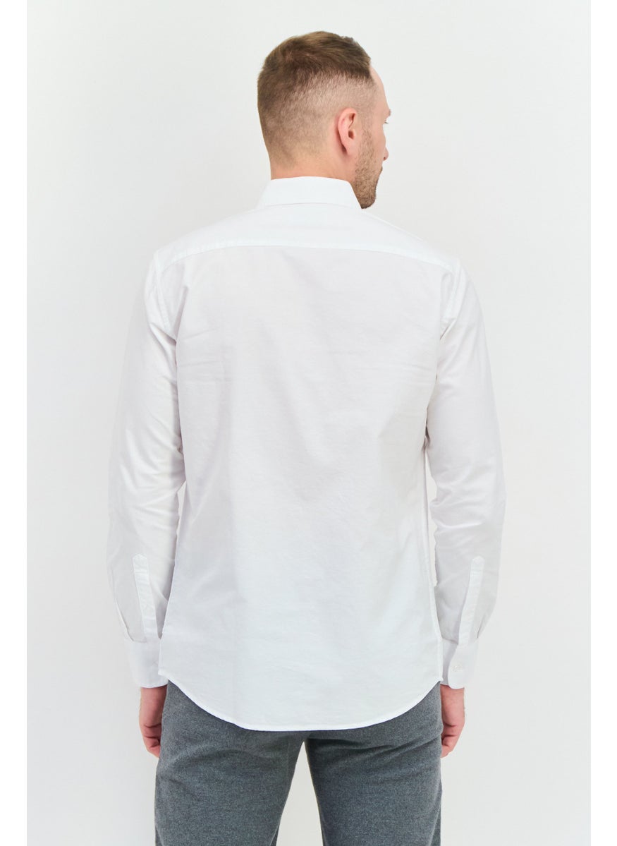 Algspar - Men Regular Fit Solid Long Sleeves Casual Shirt, White - Image 1