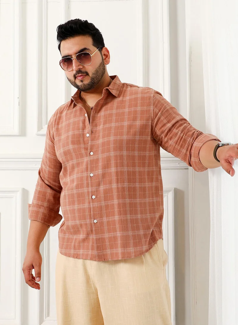 انستافاب بلس قميص رجالي Instafab Plus بني شوكولاتة كاروهات كاجوال مقاس كبير