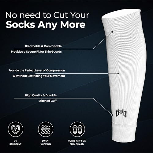 MediCaptain Pre Cut Soccer Sock Sleeves, Companion for Grip Socks, Securely Holds Shin Guards, Compression Leg Warmer Leg Sleeves (US, Alpha, One Size, Regular, Regular, White) - Image 2