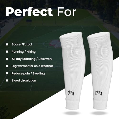 MediCaptain Pre Cut Soccer Sock Sleeves, Companion for Grip Socks, Securely Holds Shin Guards, Compression Leg Warmer Leg Sleeves (US, Alpha, One Size, Regular, Regular, White) - Image 5