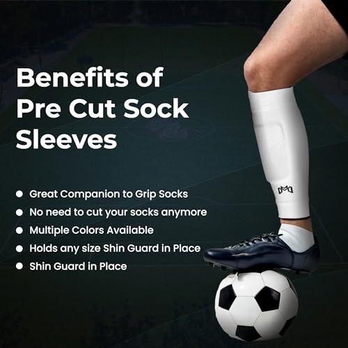 MediCaptain Pre Cut Soccer Sock Sleeves, Companion for Grip Socks, Securely Holds Shin Guards, Compression Leg Warmer Leg Sleeves (US, Alpha, One Size, Regular, Regular, White) - Image 4
