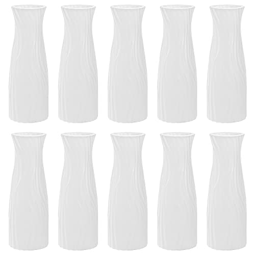 SOUJOY 10 Pack Composite Plastic Flower Vase White Tall Conic Floral Vase Home Decor Centerpieces Unbreakable Vase for Decor Living Room