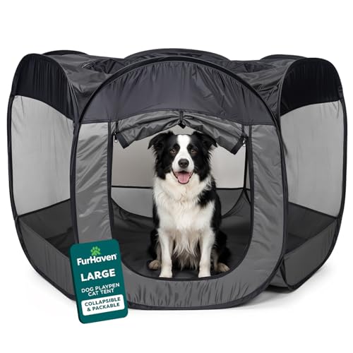FurHaven SoftSided Dog Cat Playpen Portable Foldable Indoor Outdoor Pet Playpen with Mesh Windows Zippered Door Gray Large - Image 1