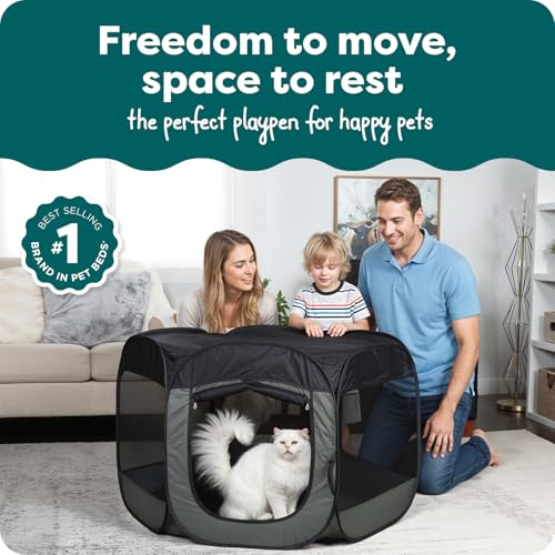 FurHaven SoftSided Dog Cat Playpen Portable Foldable Indoor Outdoor Pet Playpen with Mesh Windows Zippered Door Gray Large - Image 3