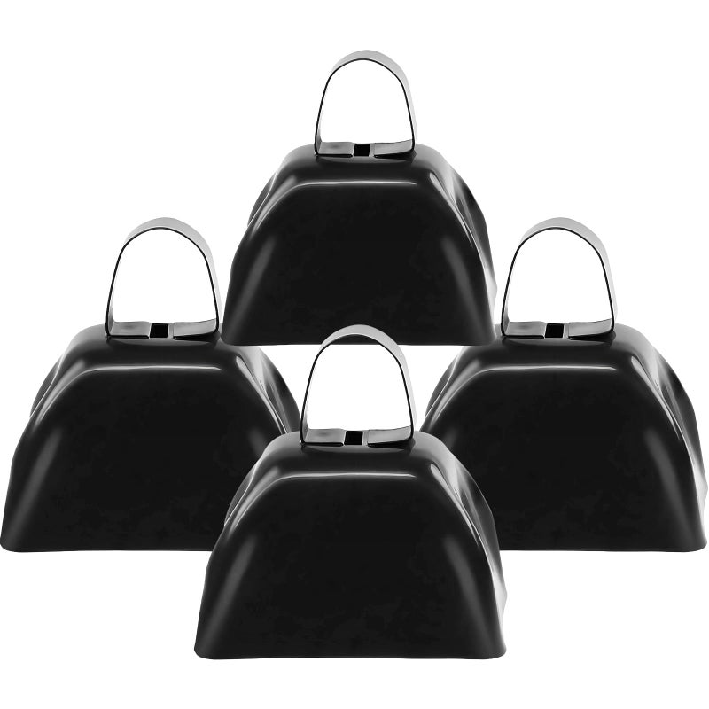 Qidoe Cow Bells Noise Makers for Sporting Events 4PCS Metal Cowbells with Handle Small Loud Bell Bulk Hand Percussion Noisemakers for Football Games Graduation Sporting Events Weddings - Image 3