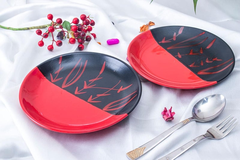 Caffeine Ceramic Handmade Stoneware Red & Black Combo Dinner Set (15 pcs. Microwave & Dishwasher Safe) - Image 2