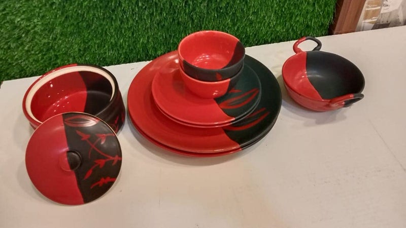 Caffeine Ceramic Handmade Stoneware Red & Black Combo Dinner Set (15 pcs. Microwave & Dishwasher Safe) - Image 5