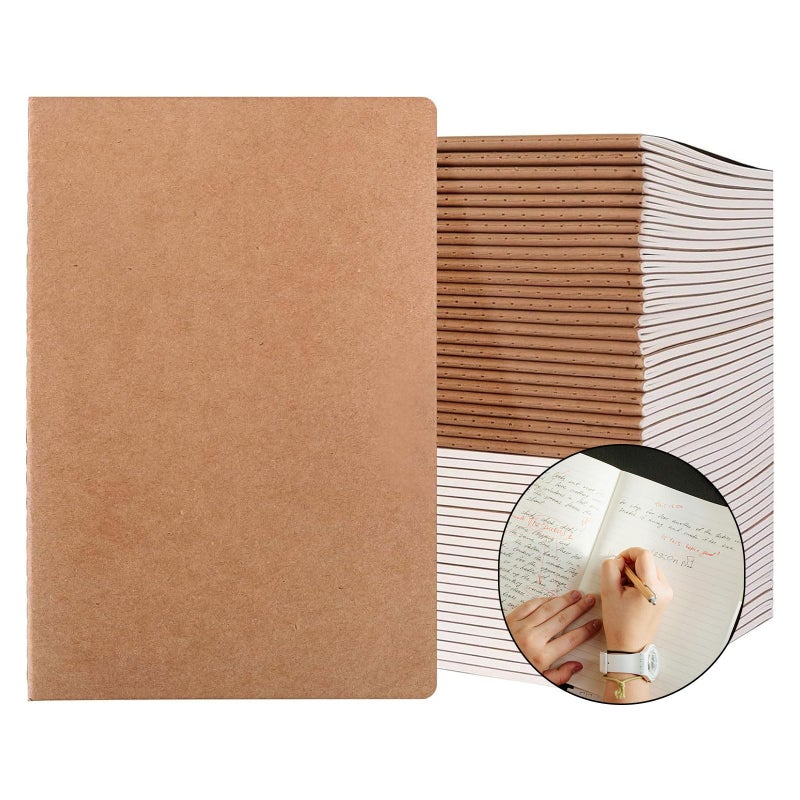 Pet Partisan 50 Pack A5 Lined Kraft Notebook Journals 8.3x5.5 In，Travel Journals Notebooks Bulk，College Ruled Subject Notebooks 34 Sheets 68 Pages for Writing School Office Supplies (Lined-50pcs) - Image 1